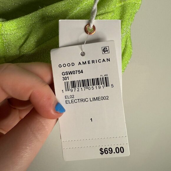 Good American NWT Women's Size 1 Electric‎ Lime Sparkle Demi Cup Bikini Set - Picture 5 of 6